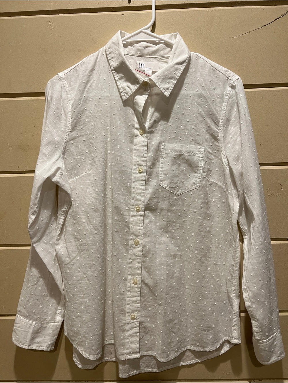 GAP White Swiss Dot Long-Sleeve Button-Down Shirt